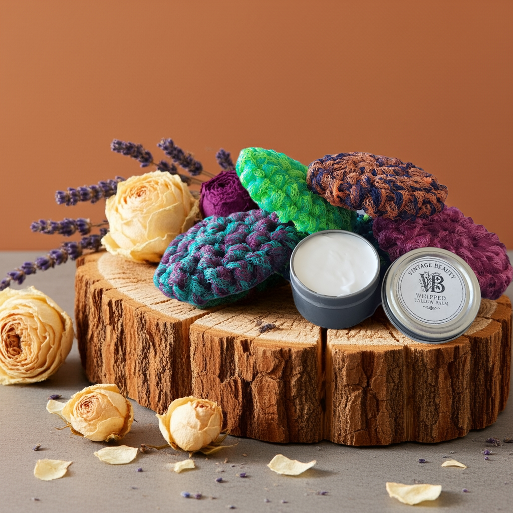 Exfoliating Scrubbie 3-pack + Whipped Tallow Balm 4 oz Set