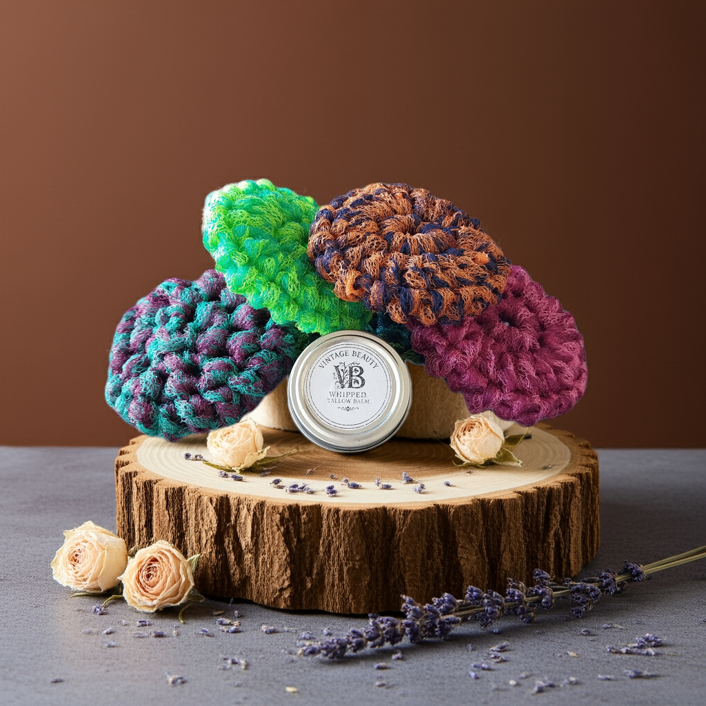 Exfoliating Scrubbie 3-pack + Whipped Tallow Balm 4 oz Set